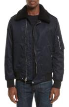 Men's Rag & Bone Flight Jacket With Detachable Genuine Shearling Collar - Blue