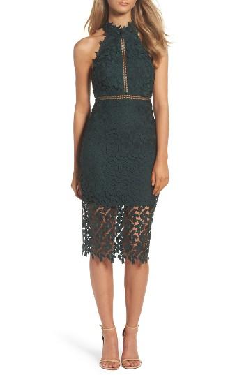 Women's Bardot Gemma Halter Lace Sheath Dress - Green