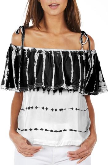 Women's Michael Stars Cold Shoulder Ruffle Top - Black