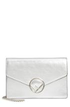 Women's Fendi Liberty Logo Calfskin Leather Wallet On A Chain - Metallic