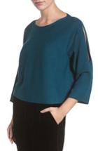 Women's Eileen Fisher Crop Merino Wool Sweater, Size - Blue