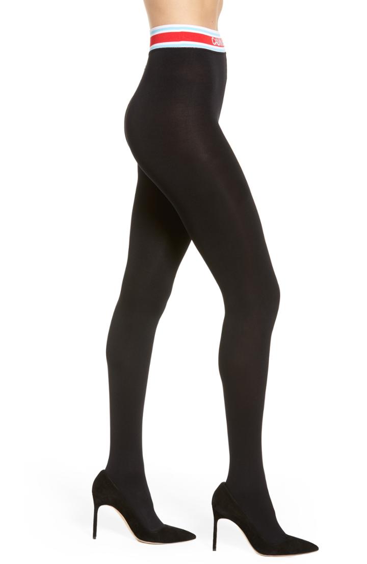 Women's Calvin Klein Logo Waistband Tights - Black