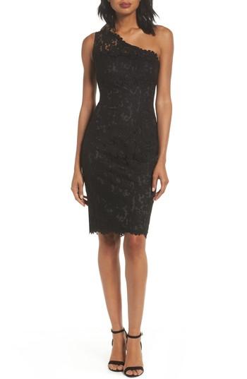 Women's Eliza J One-shoulder Lace Sheath Dress - Black