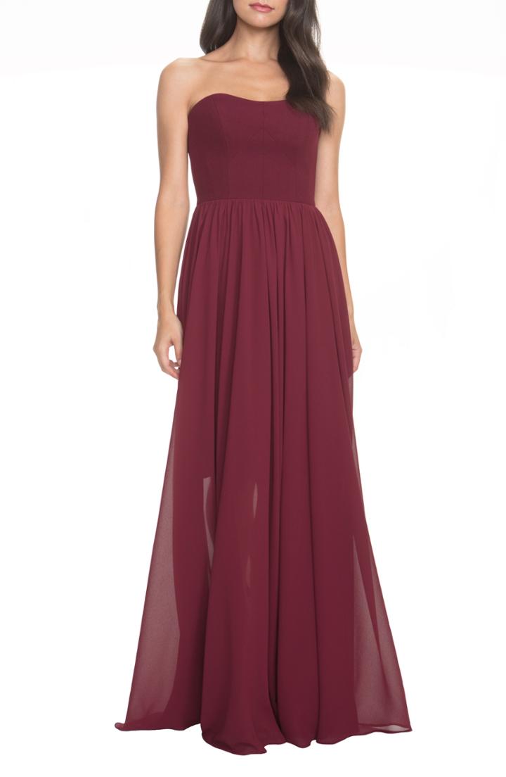 Women's Dress The Population Ella Strapless Crepe Chiffon Gown, Size - Burgundy