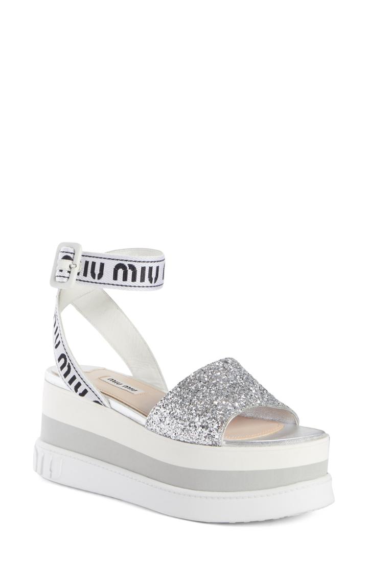 Women's Miu Miu Flatform Logo Sandal Us / 36eu - Metallic