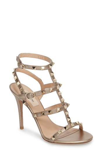 Women's Valentino Garavani Rockstud Cage Sandal .5us / 35.5eu - Metallic