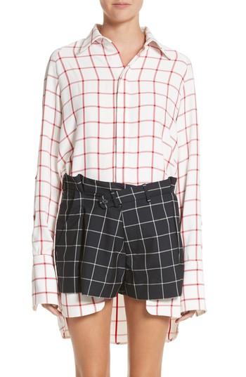Women's Monse Windowpane Plaid Snap Sleeve Shirt - Ivory