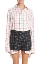 Women's Monse Windowpane Plaid Snap Sleeve Shirt - Ivory