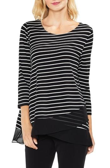 Women's Vince Camuto Chiffon Hem Stripe Top, Size - Black