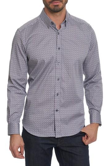 Men's Robert Graham Mitch Tailored Fit Paisley Sport Shirt, Size - Black