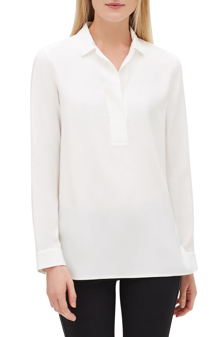 Women's Lafayette 148 New York Finn Matte Silk Blouse - White