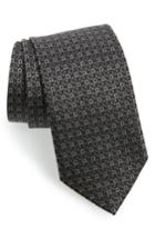 Men's Salvatore Ferragamo Geometric Gancini & Floral Print Silk Tie, Size - Black