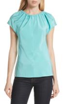 Women's Dvf Ruched Neck Tie Back Silk Shell - Blue/green