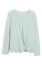 Petite Women's Caslon Long Sleeve Front Knot Tee, Size P - Blue/green