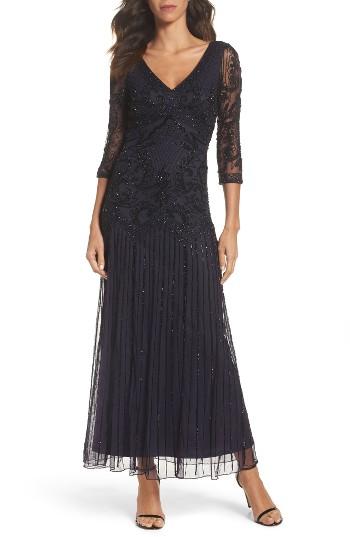 Petite Women's Pisarro Nights Embellished Mesh Drop Waist Dress P - Blue