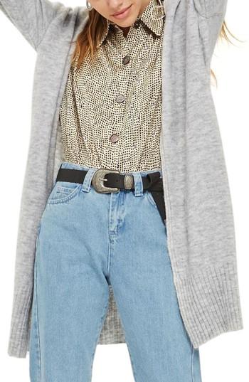 Women's Topshop Puff Sleeve Longline Cardigan Us (fits Like 0-2) - Grey