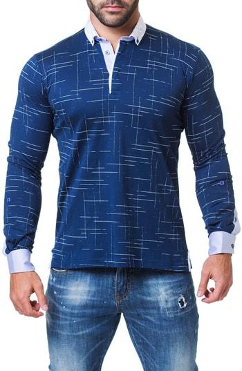 Men's Maceoo Newton Trim Fit Dash Long Sleeve Polo (s) - Blue