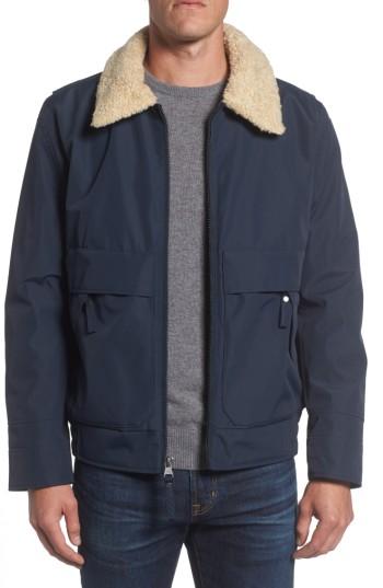 Men's Andrew Marc Porter Faux Shearling Collar Aviator Jacket - Blue