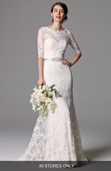Women's Watters 'riviera' Illusion Bodice Lace Gown