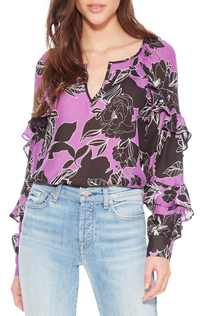Women's Parker Julian Floral Ruffle Blouse, Size - Purple