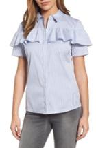 Petite Women's Halogen Ruffle Front Poplin Shirt P - White