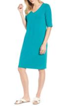 Women's Eileen Fisher Stretch Jersey Shift Dress, Size - Blue/green