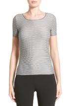 Women's Armani Collezioni Striped Piped Jersey Tee - Grey