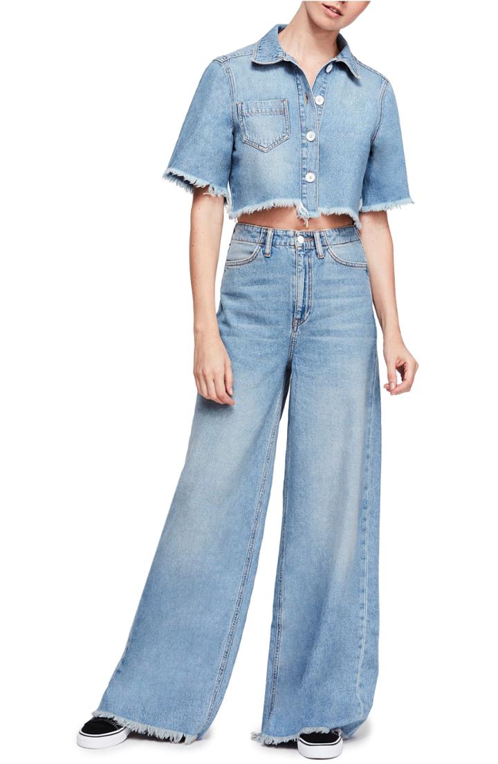 Women's Free People Dust In The Wind Crop Top & Flare Jeans - Blue