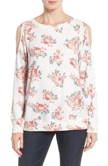 Women's Bobeau Cold Shoulder Print Sweatshirt