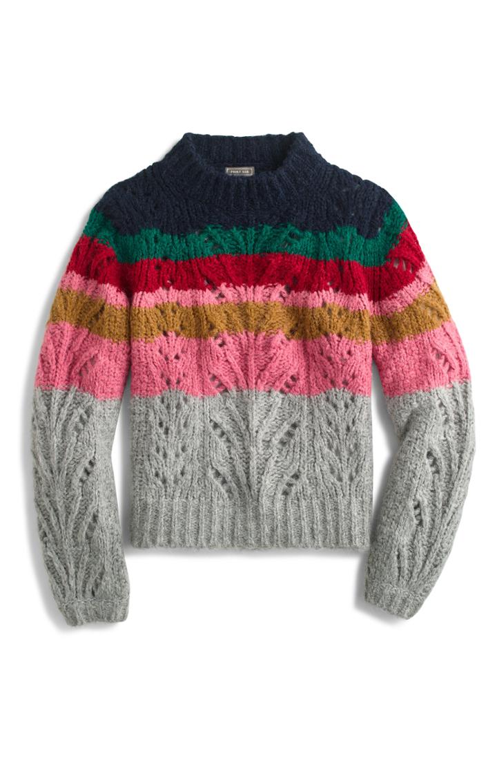 Women's J.crew Point Sur Colorblock Pointelle Crewneck Sweater, Size - Grey