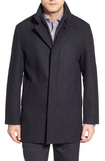 Men's Cole Haan Wool Blend Top Coat With Inset Knit Bib - Metallic