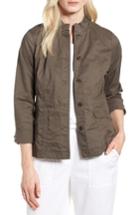 Women's Eileen Fisher Ruffle Collar Organic Cotton Blend Jacket, Size - Brown