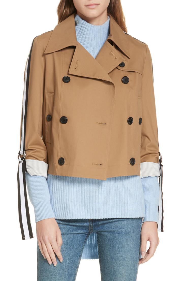 Women's Veronica Beard Mert Belt Sleeve Crop Trench Coat - Beige