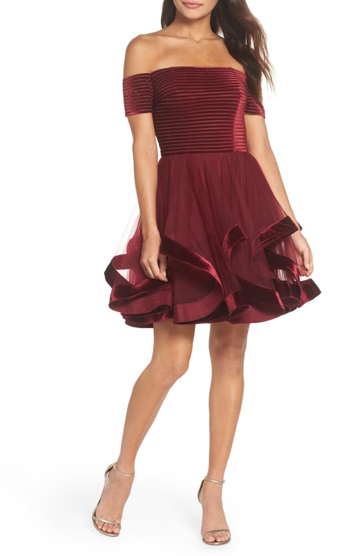 Women's La Femme Off The Shoulder Velvet & Tulle Party Dress