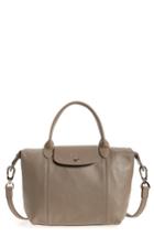 Longchamp Small 'le Pliage Cuir' Leather Top Handle Tote - Grey