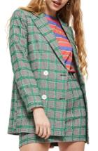 Women's Topshop Double Breasted Windowpane Plaid Jacket Us (fits Like 0) - Green