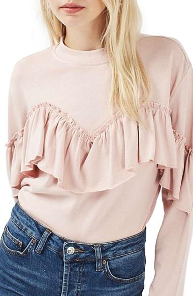 Women's Topshop Ruffle Jersey Sweatshirt