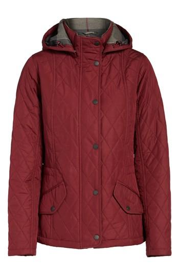 Women's Barbour 'millfire' Hooded Quilted Jacket Us / 12 Uk - Red