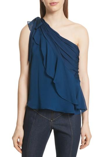 Women's Cinq A Sept Caspian One-shoulder Silk Tank - Blue