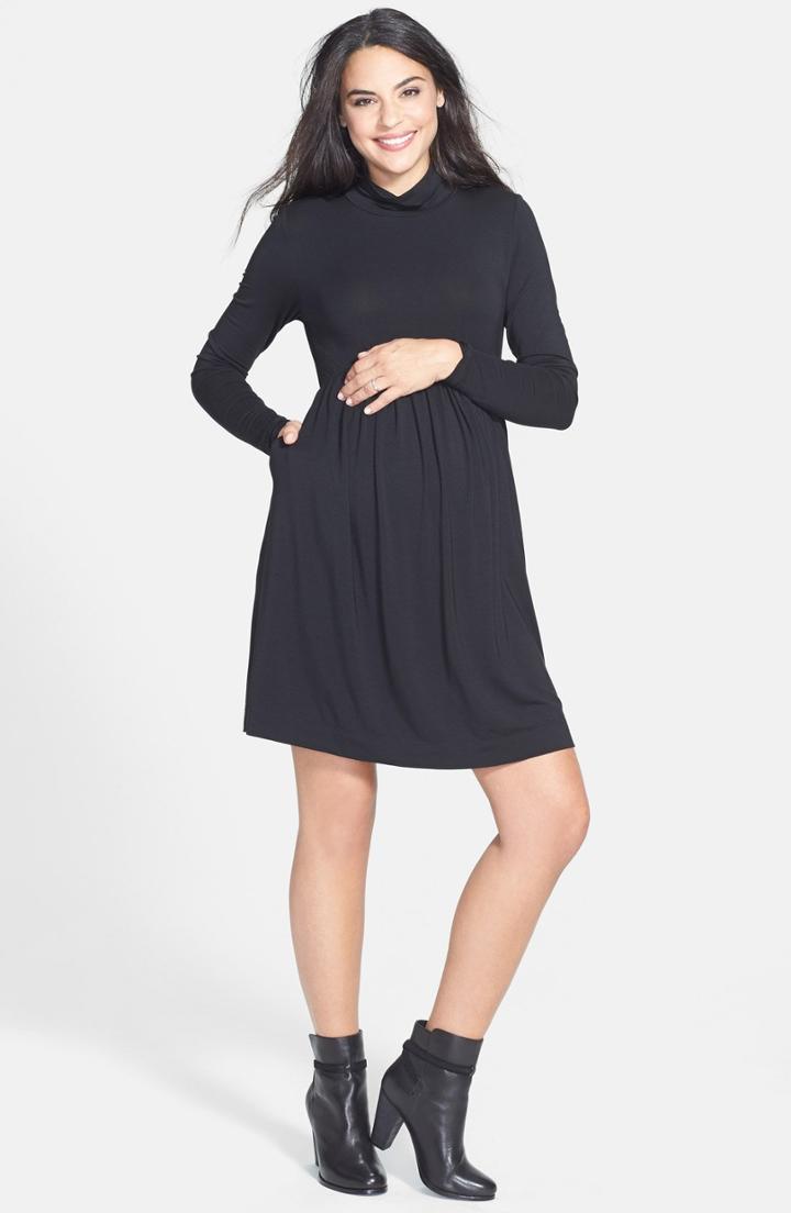 Women's Tart Maternity 'rhiannon' Turtleneck Fit & Flare Maternity Dress - Black