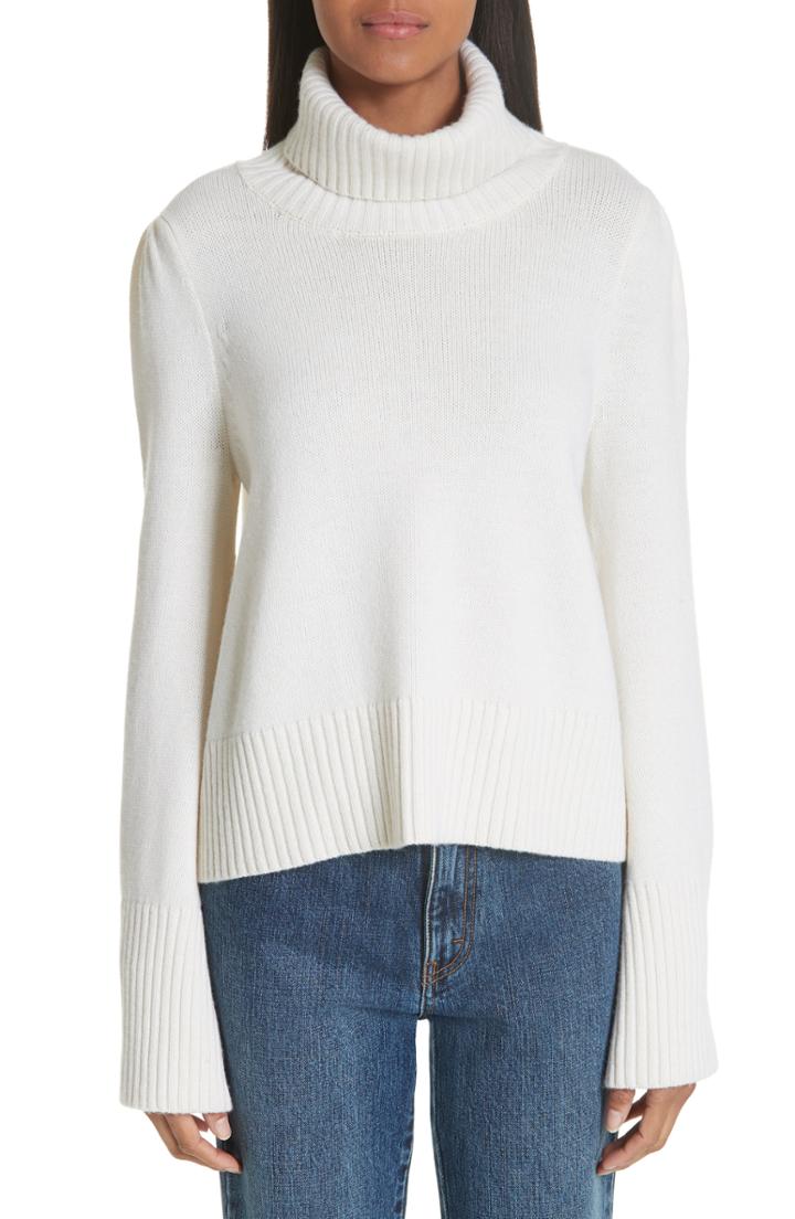 Women's Co Essentials Flare Sleeve Wool & Cashmere Turtleneck Sweater - Ivory