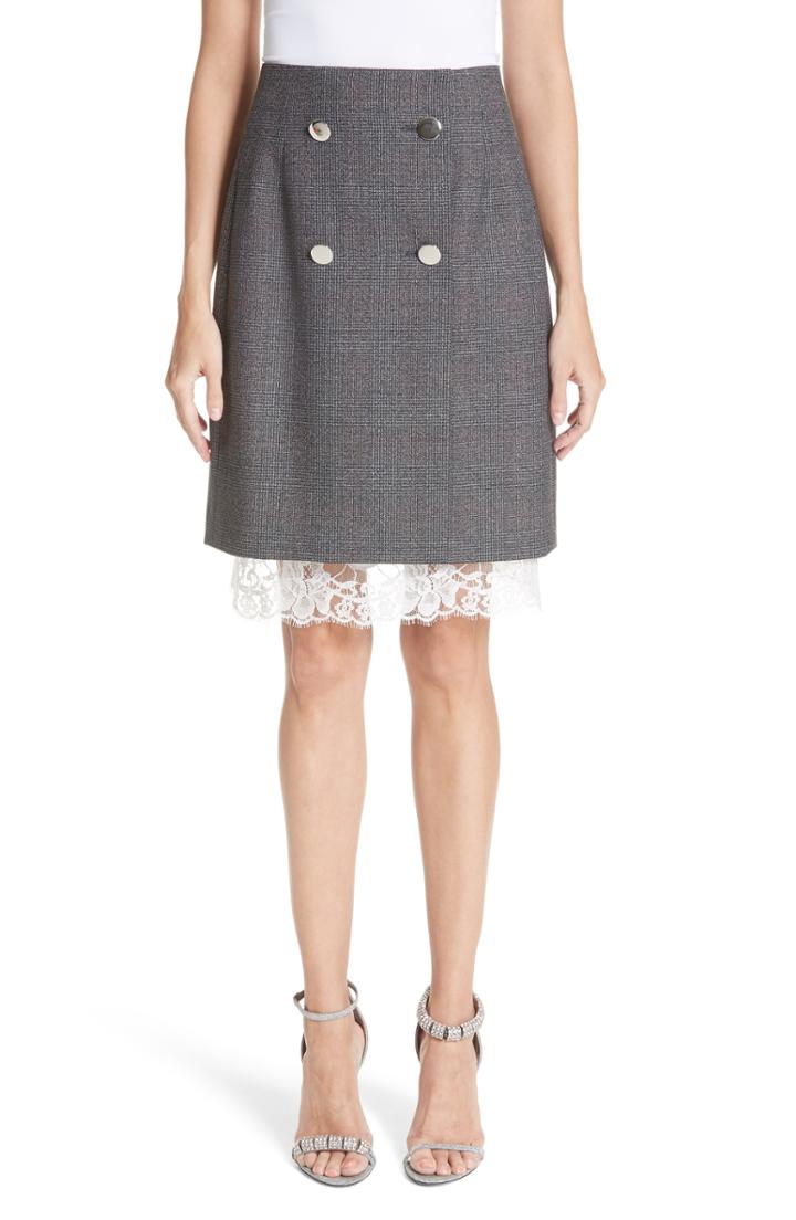 Women's Calvin Klein 205w39nyc Lace Trim Wool Skirt Us / 40 It - Grey