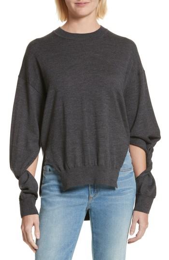 Women's T By Alexander Wang Twisted Sleeve Wool Sweater - Grey