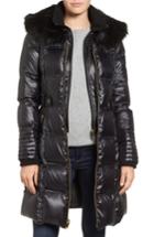 Women's Via Spiga Quilted Coat With Faux Fur Trim - Black