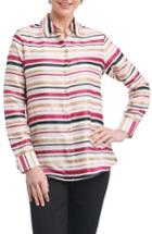 Petite Women's Foxcroft Addison Stripe Print Sateen Shirt P - Brown