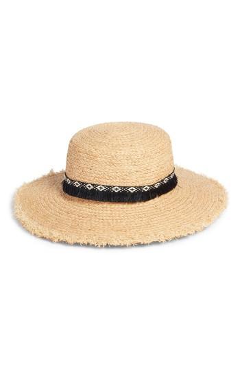 Women's Caslon Fringe Trim Straw Boater Hat - Beige