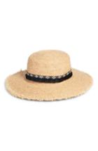Women's Caslon Fringe Trim Straw Boater Hat - Beige