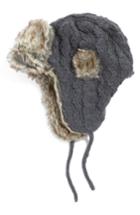 Women's Nirvanna Designs Cable Knit Ear Flap Hat With Faux Fur Trim - Grey