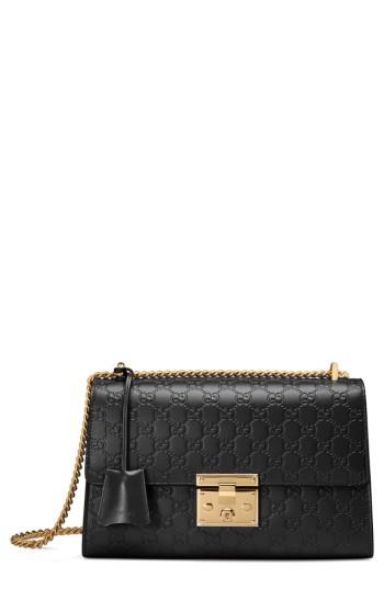 Gucci Medium Padlock Signature Leather Shoulder Bag - Black