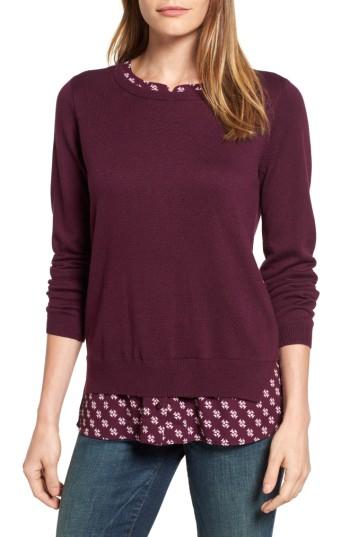 Petite Women's Nydj Layered Look Sweater P - Burgundy